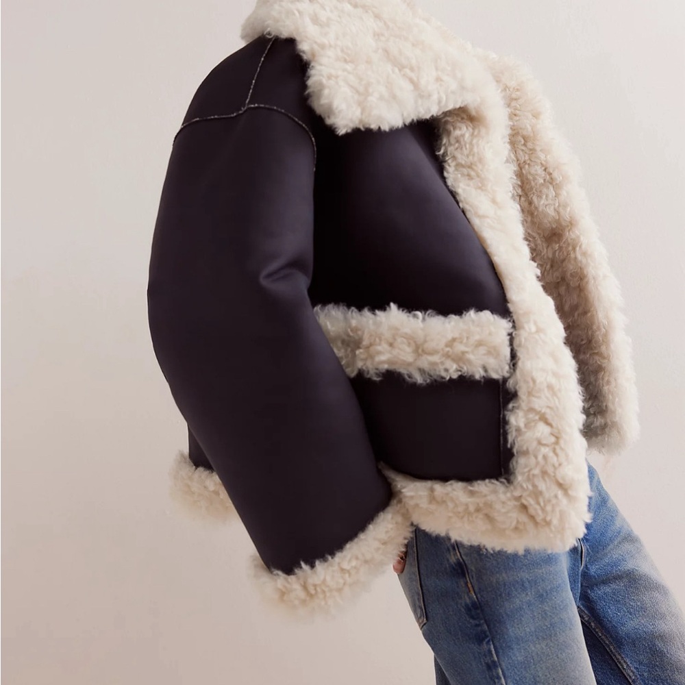 Free People Black and Cream Kiki Shearling